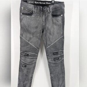 Rock Revival Naline Moto Skinny Stretch Jeans size 28 Black Silver New